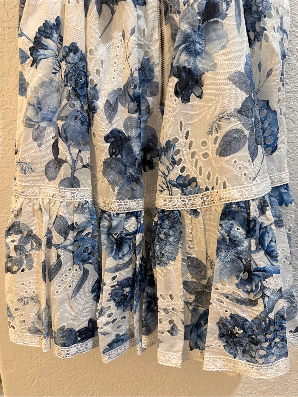 Alice + Olivia White Eyelet Sundress with Blue Floral Print - Picture 5 of 6